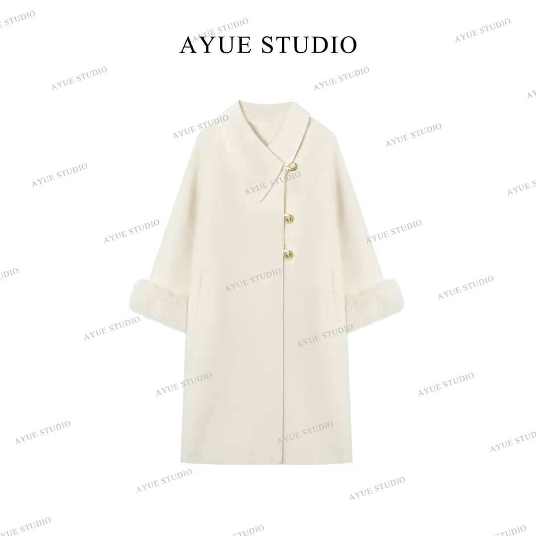 AYUE「苍山雪」100%绵羊毛 袖子毛：100%狐狸毛纯净雅致羊毛大衣2122