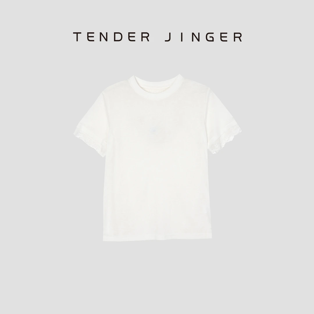 Tender Jinger【黑标】小众设计甜美减龄蕾丝花边T恤T52YIL364Y