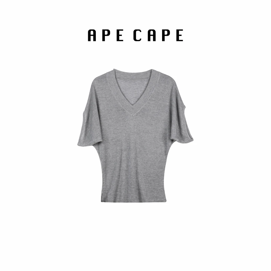 APE CAPE【蝙蝠袖】宽松显瘦天丝针织短袖T女 夏季时尚百搭V领短袖