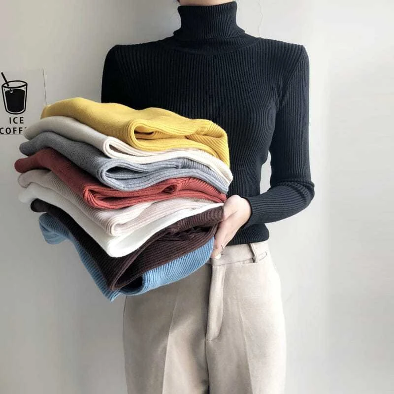 大朗毛衣厂家直销秋冬新款高领大码套头针织衫紧身毛衣打底衫女