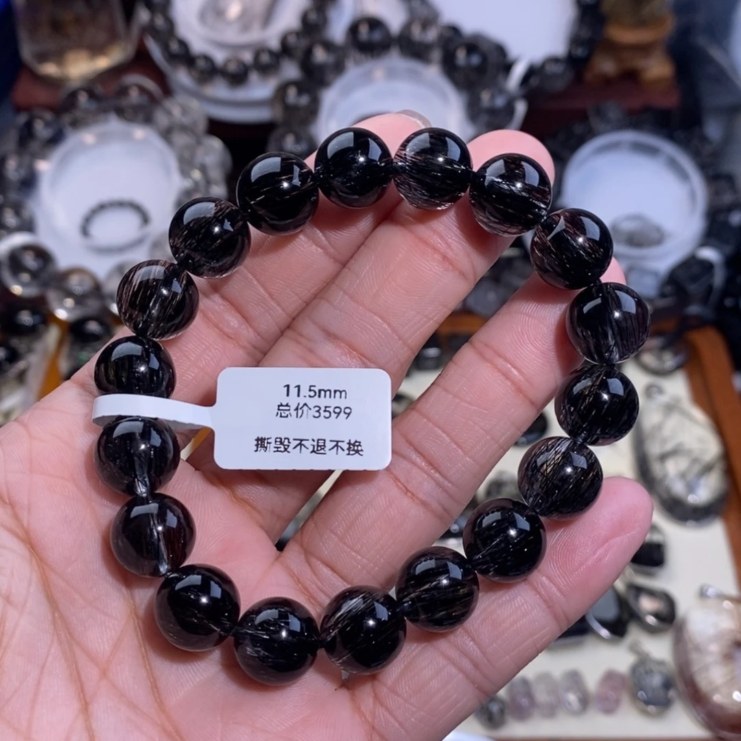 贵***司水晶手链未镶嵌黑发晶全透体满发顺发11.5mm毕业级