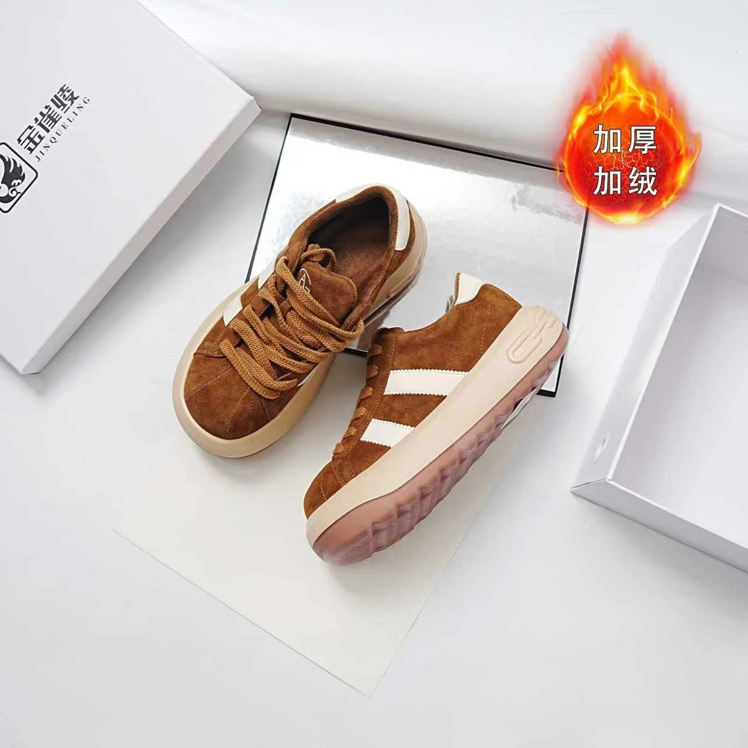 金雀绫【】圆头百搭加绒保暖INS美式休闲鞋板鞋SZAK4XAM1989