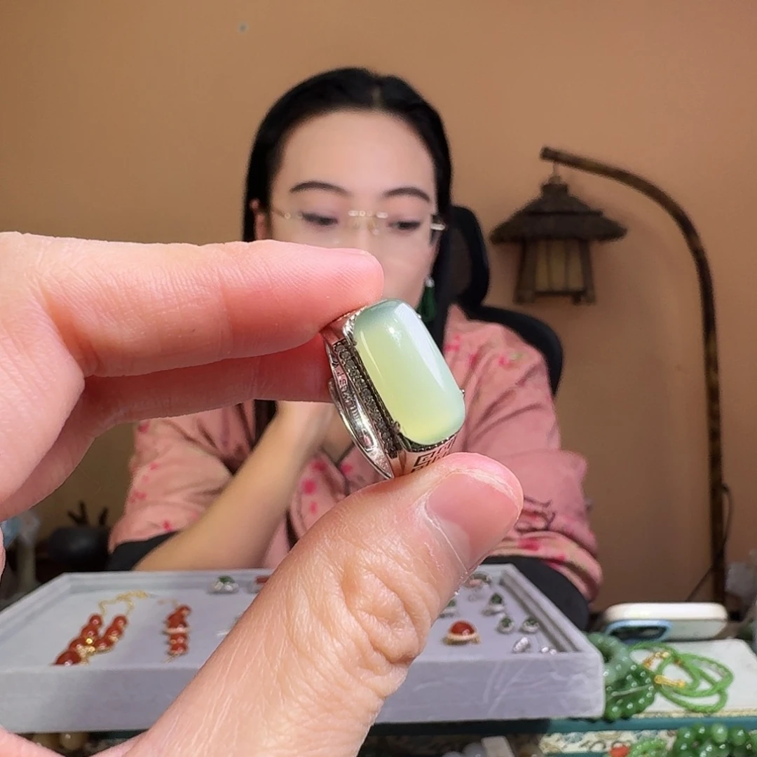 和田玉银S925镶嵌戒指