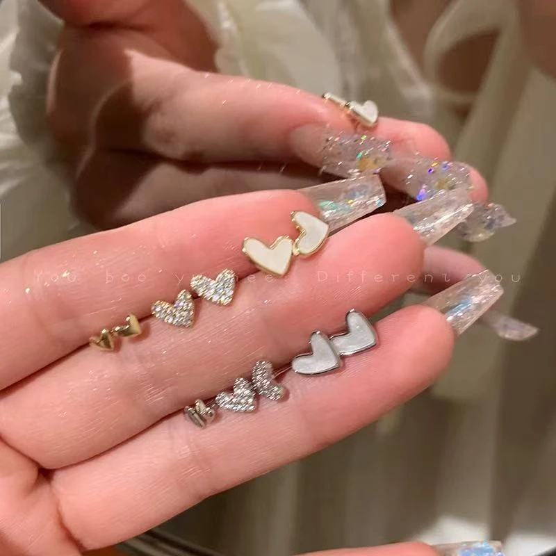 合金合成锆石耳饰 小巧精致爱心套装耳钉女高级感耳环小众独特210