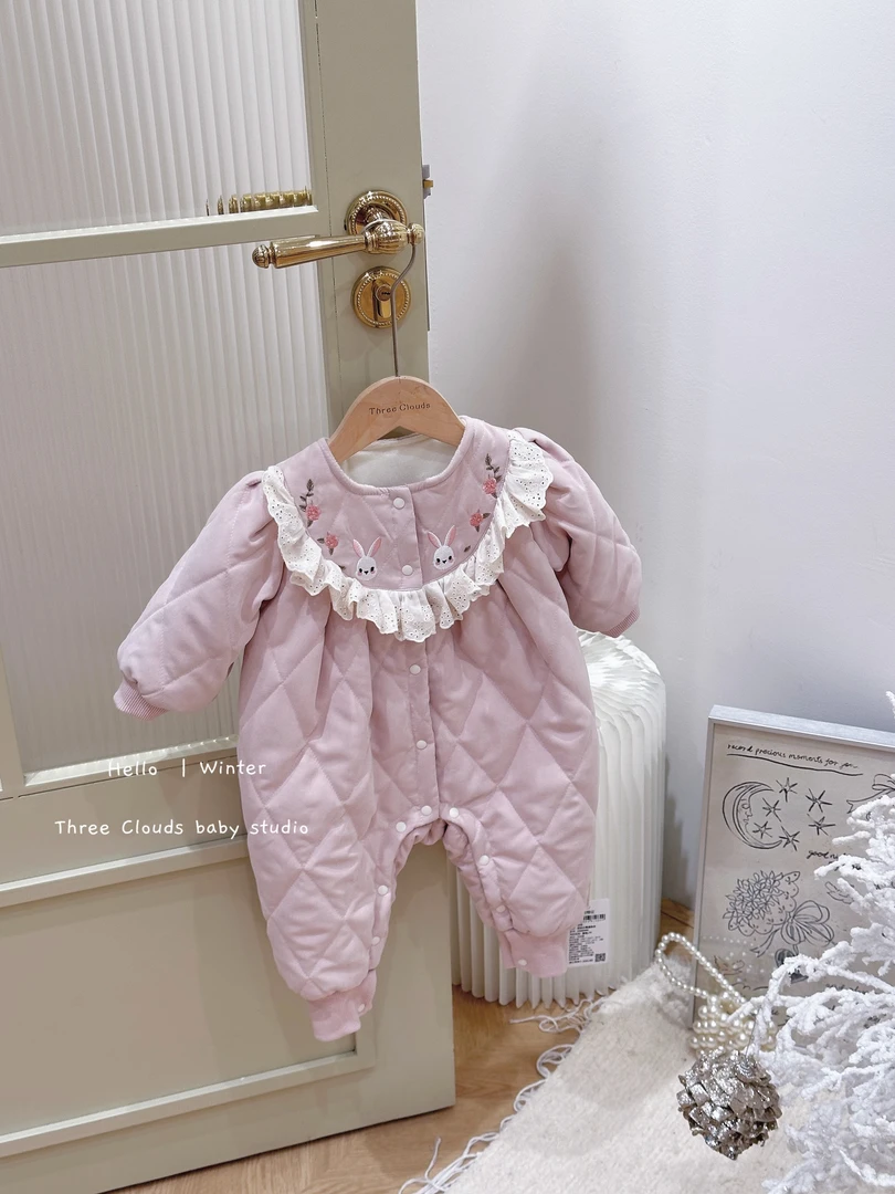 三小朵2190婴儿衣服秋冬兔子女宝宝加绒哈衣桁棉加厚保暖连体衣外