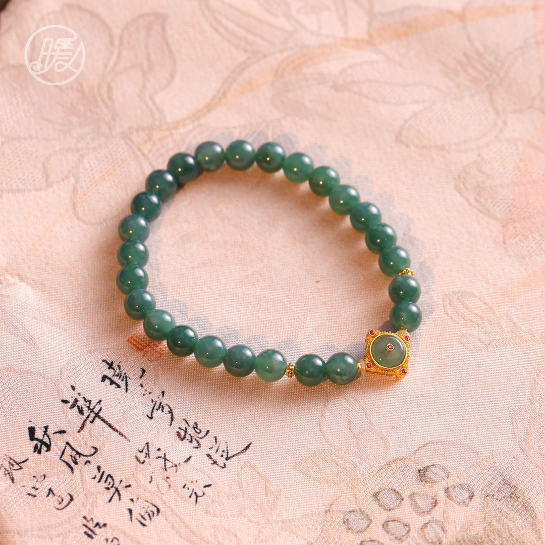 Nuanyan/暖言单圈翡翠手串6mm搭配方形配件手链A6956多样性发一