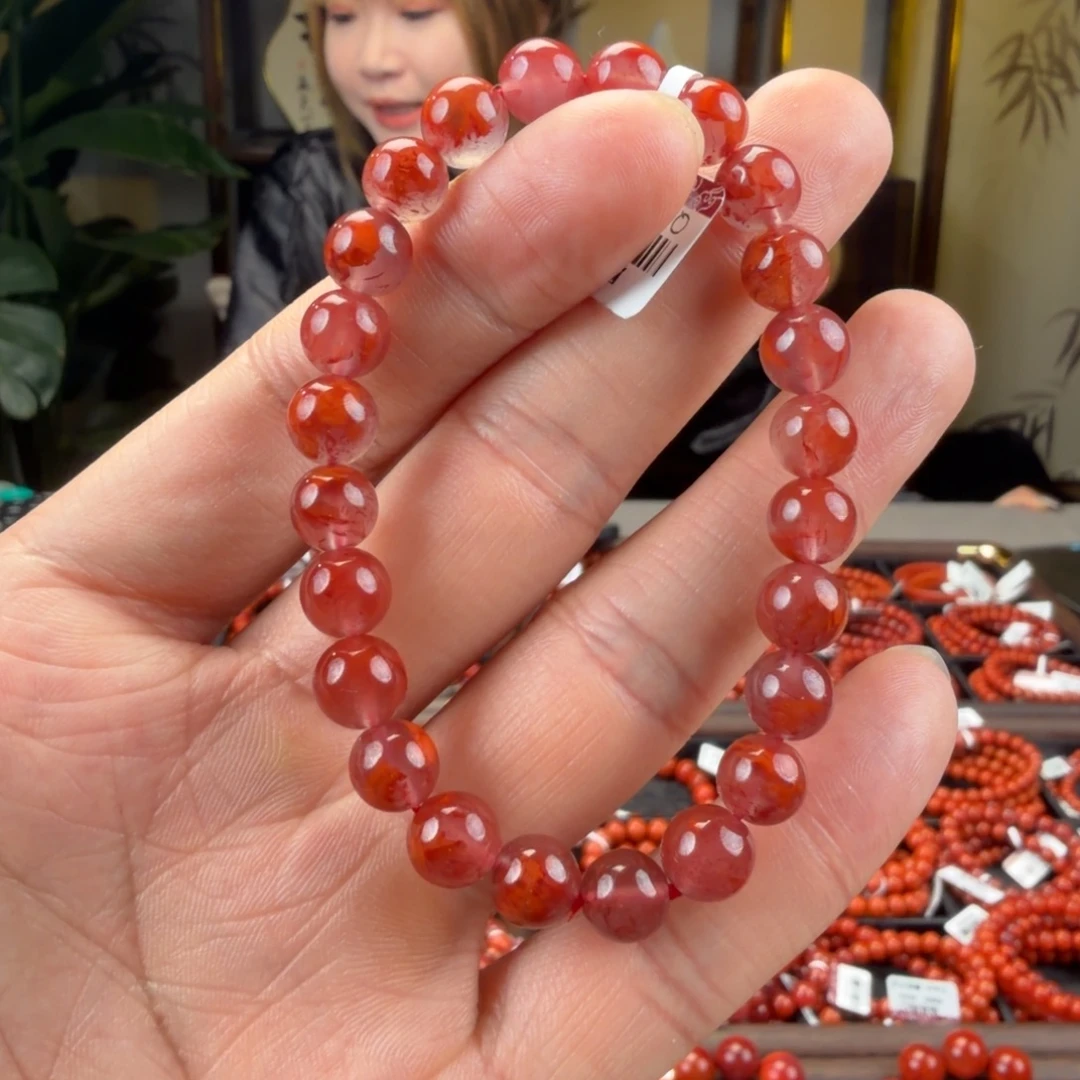 南红玛瑙未镶嵌手链8mm牛血火焰圆珠单圈