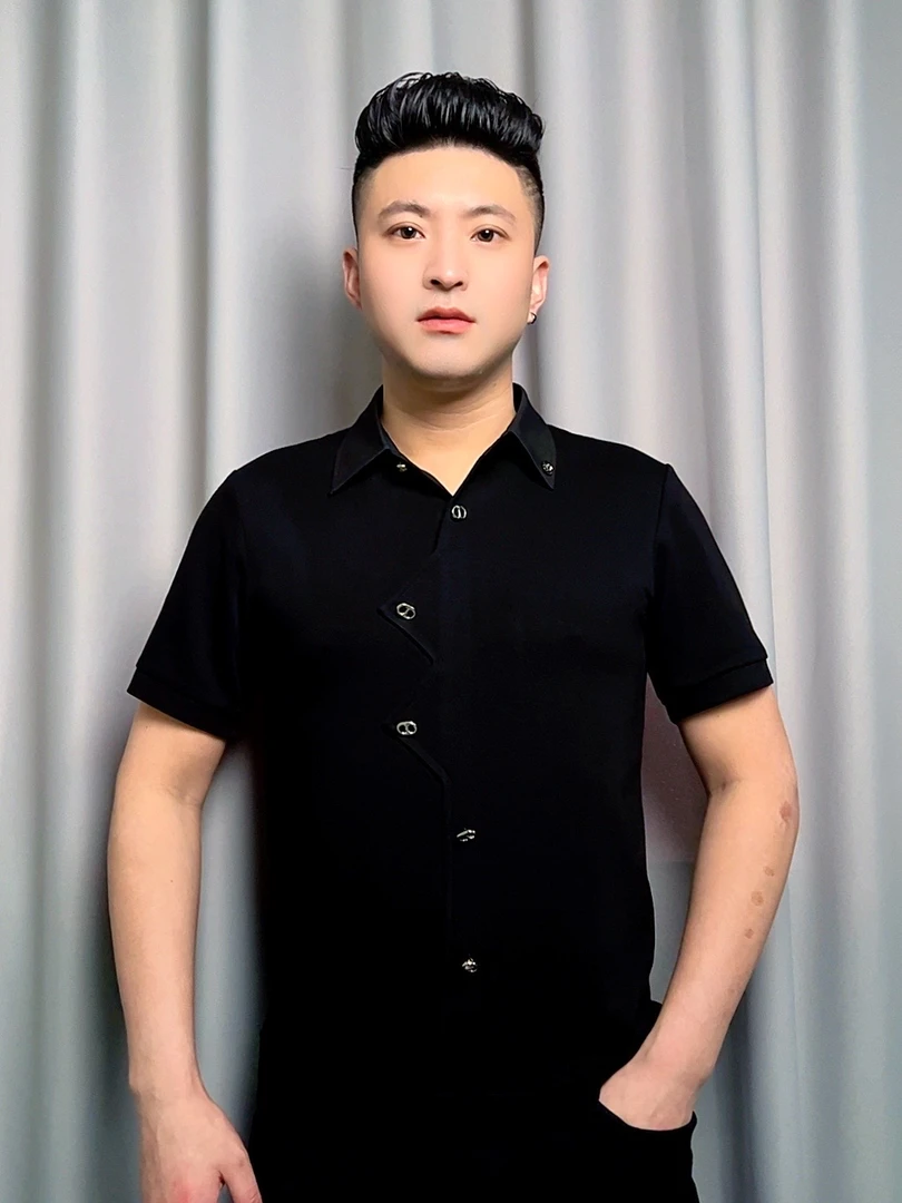 夏季男纽扣定标高品质商务潮流轻奢简约修身翻领POLO衫休闲时尚