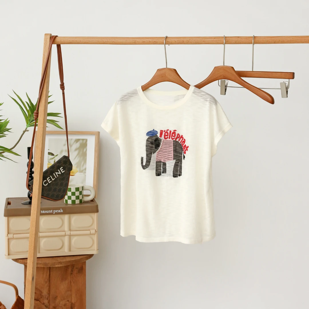 B门店37&9！闭眼入！莱赛尔天丝/珍珠小香提花凉感垂顺针织T恤T3593