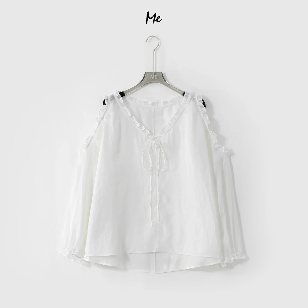 ME【100%苎麻车厘子荷叶衫】重工木耳边显瘦时尚百搭上衣MESS5724
