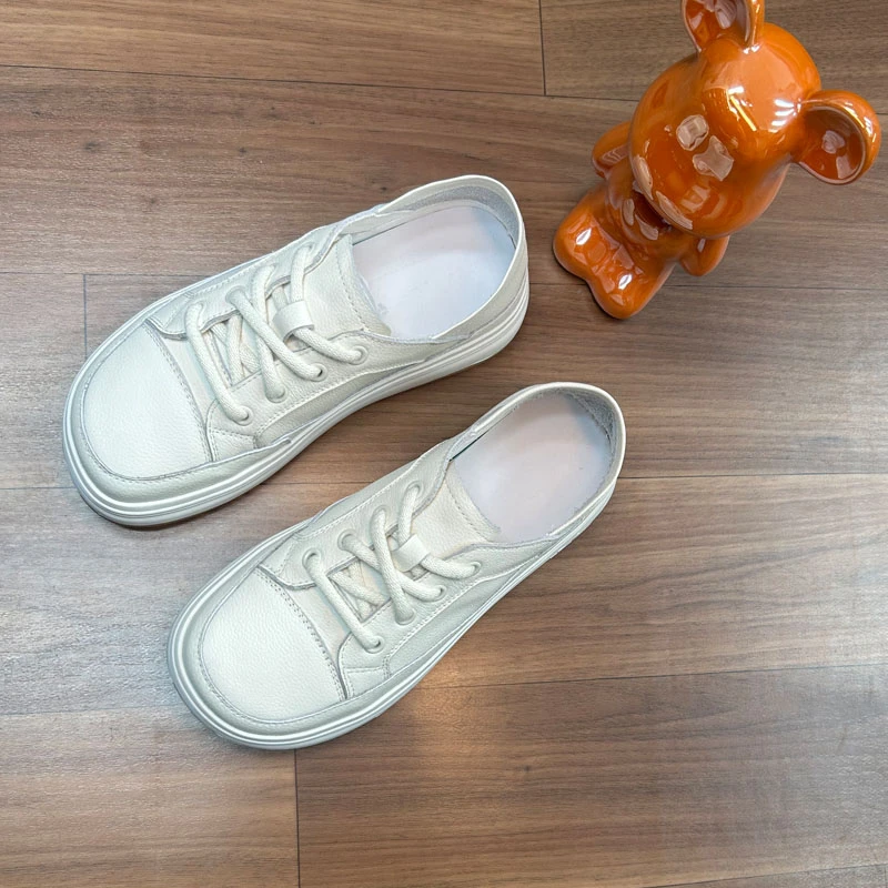 头层牛皮小白鞋软底软面2025春季新款两穿时尚百搭系带休闲板鞋潮