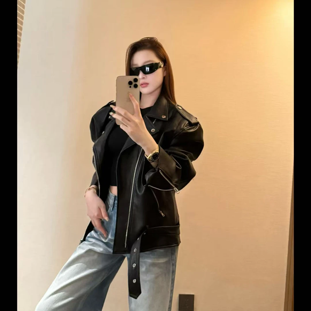 7282【一秒变帅】重工pu机车轮廓皮衣