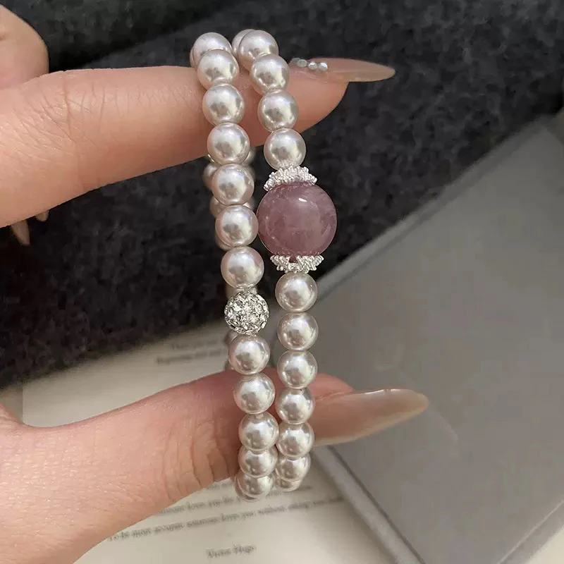 铜合金仿珍珠手链 轻奢气质双层叠戴珍珠手链手串复古百搭D43