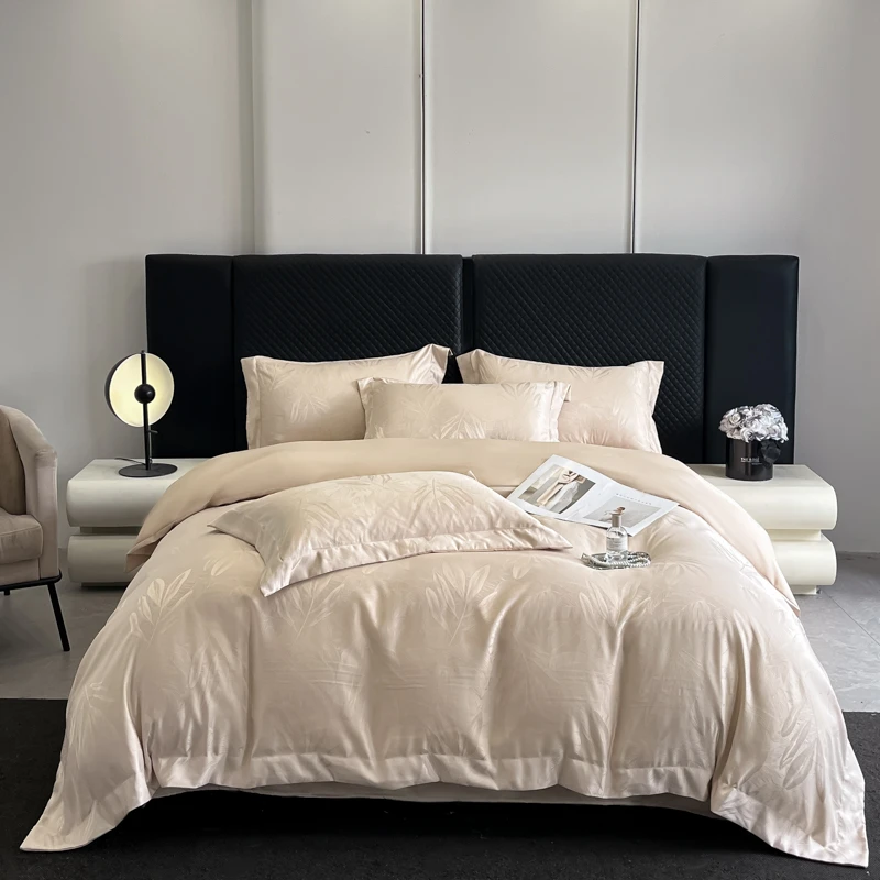 高级感轻奢提花水洗棉天丝四件套高端欧式被罩三件套床单床笠四季