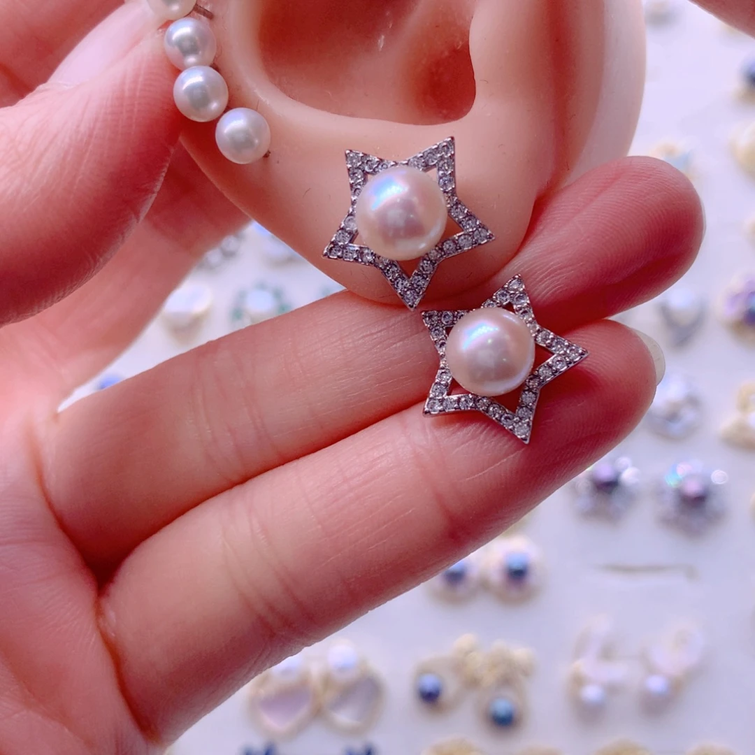 合金淡水珍珠耳饰