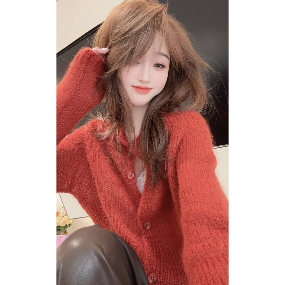 【陈陈私服】氛围感高级马海毛毛衣减龄显白长袖针织开衫25082709