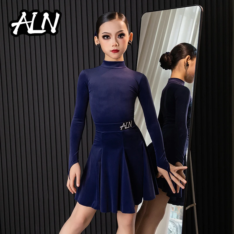 ALN拉丁舞服2025夏季新款高领长袖比赛服专业国标舞考级大摆裙