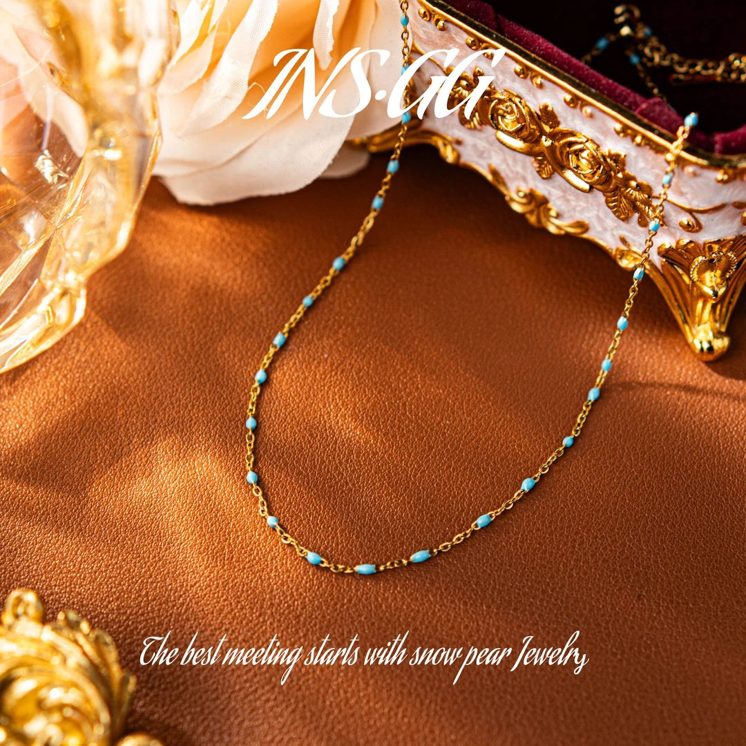 钛钢珐琅项链 【INS · GG】钢 ♠ 蓝波浪链时尚百搭 AX2688项链·短款