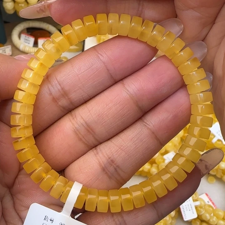 蜜蜡未镶嵌手串鸡油黄药片手串