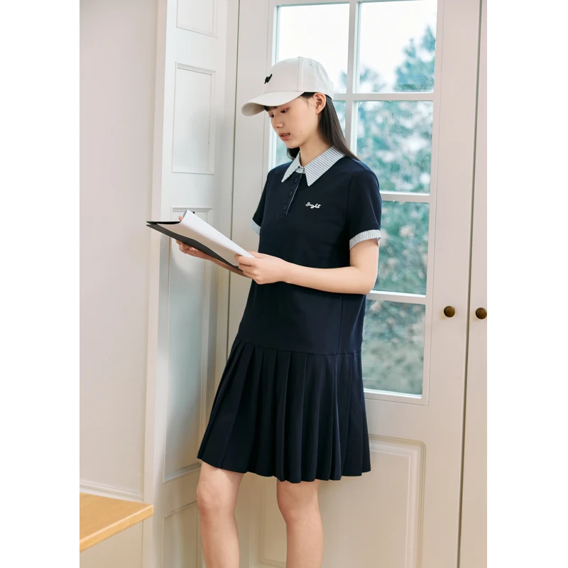 紫涵袖领假两件连衣裙女2025年夏季新款拼接百褶短裙Z5Z04JS836