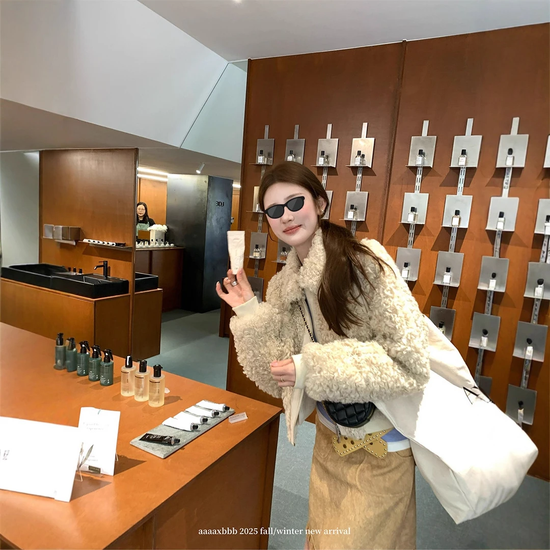 aaaa新西兰小羊奶白色皮毛一体短外套韩系保暖毛毛上衣秋冬