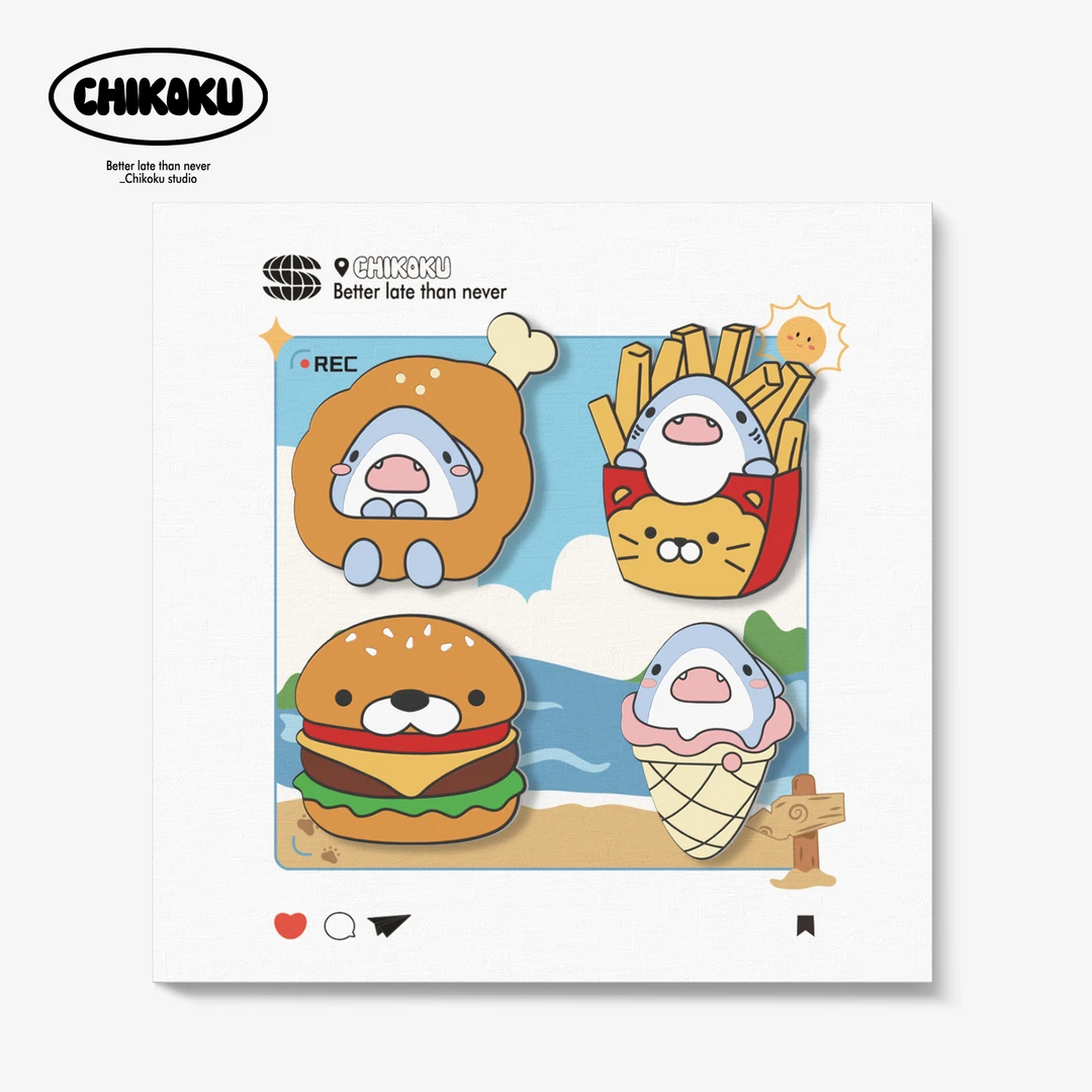 chikoku可爱汉堡薯条diy鞋花配饰趣味狮子鲨鱼装饰扣鞋配饰卡扣