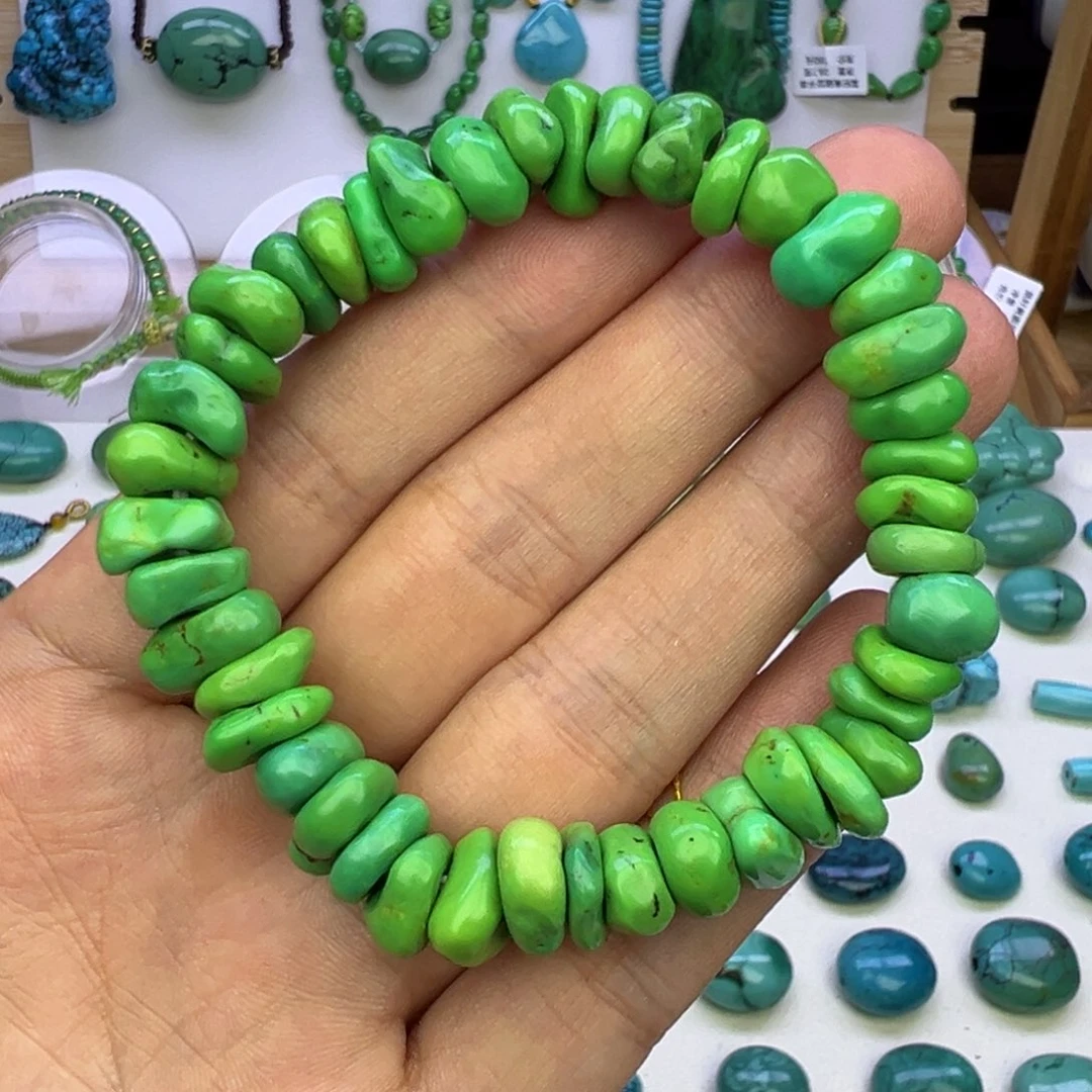 菜籽绿玉化藏扣手串