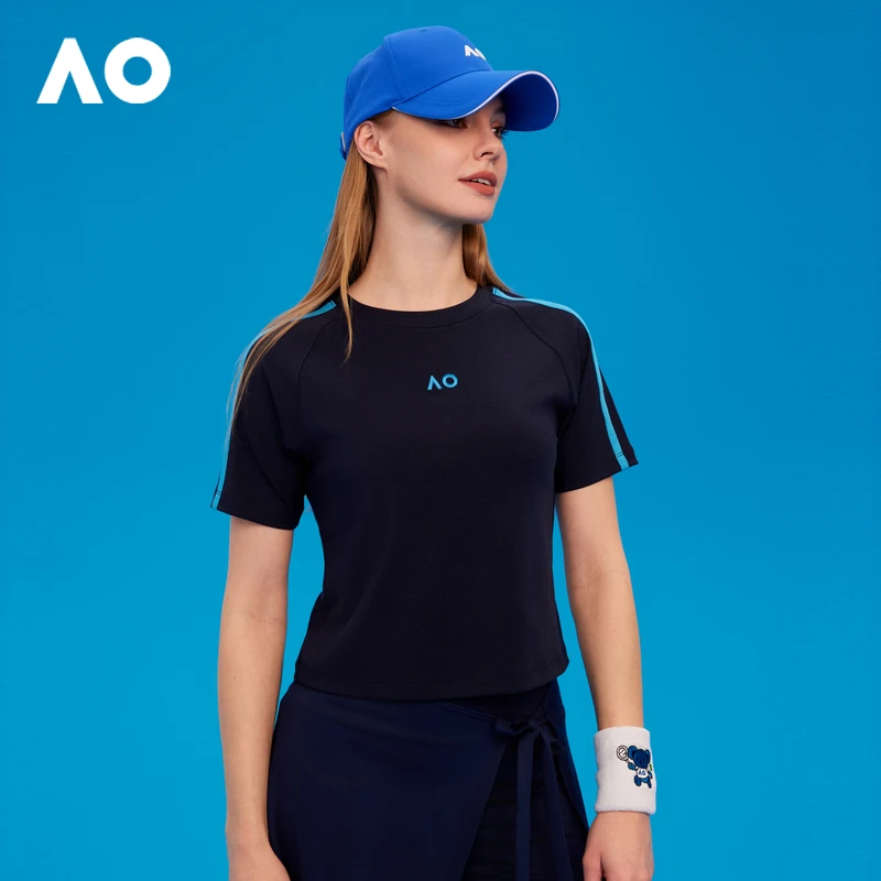 AO澳网 时尚不失层次感舒适挺括百搭舒适肩条澳网短袖女t恤夏