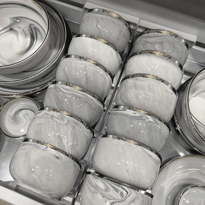 轻奢餐具套装大理石陶瓷碗碟家用2025新款高颜值乔迁碗具碗盘高档