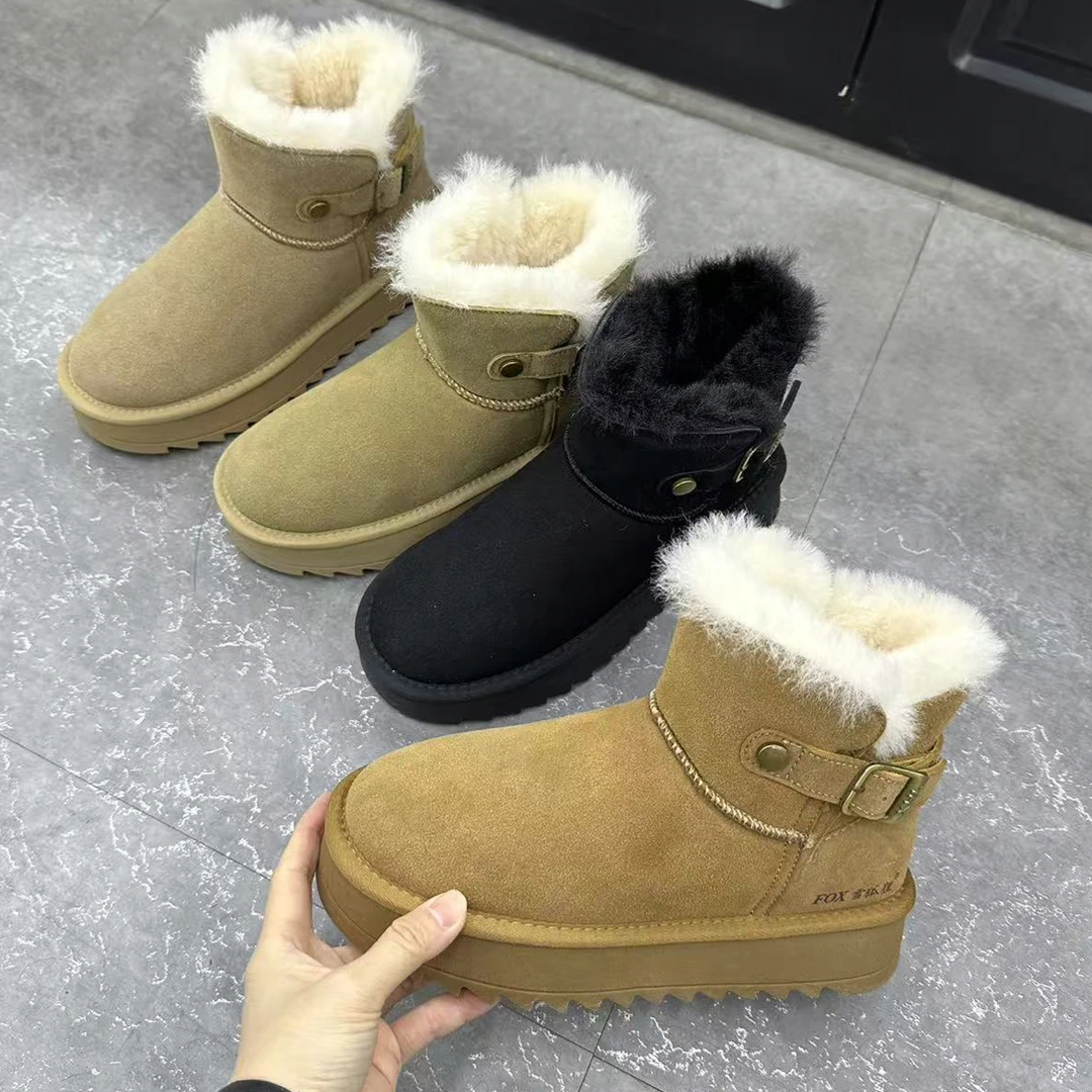 时尚雪地靴磨砂加绒增高雪地靴加绒短筒女鞋雪地靴