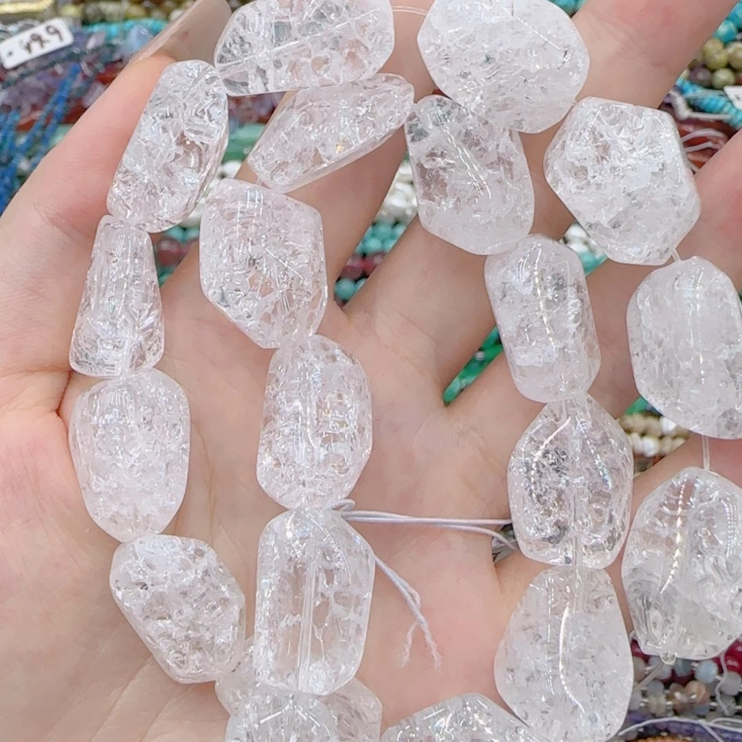 玛瑙/玉髓未镶嵌珠宝半成品巴西白水晶雪花幽灵切面一条
