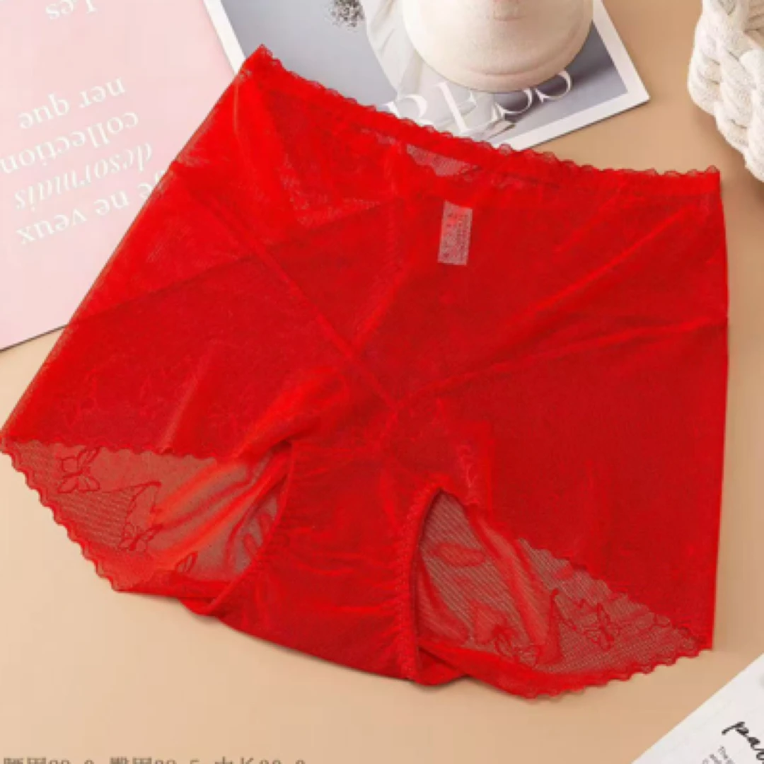 【红色组合裤】高腰蕾丝缎面抗菌女士内裤大码性感提臀薄款结婚无痕