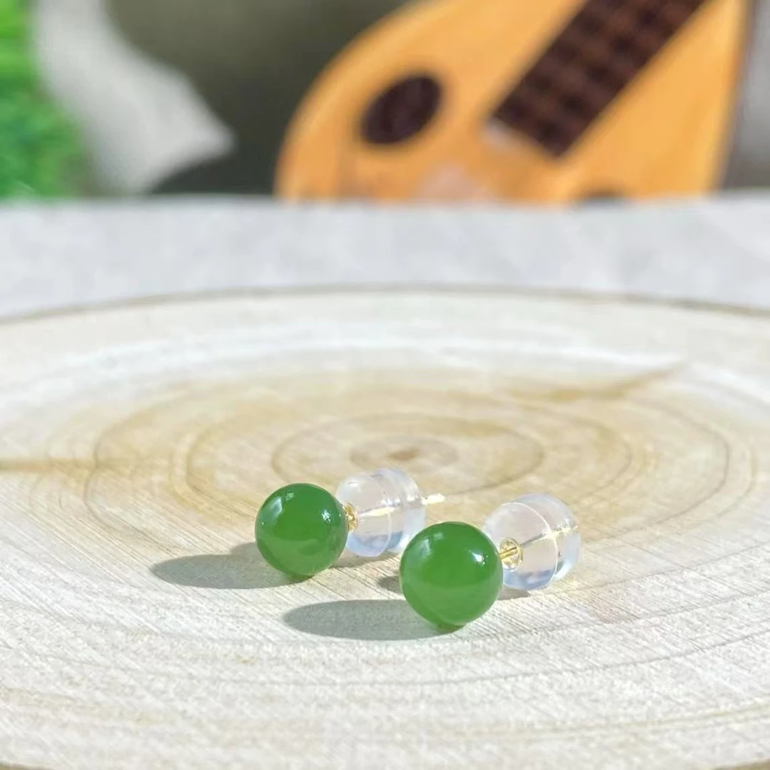 和田玉碧玉18K金卡6耳钉