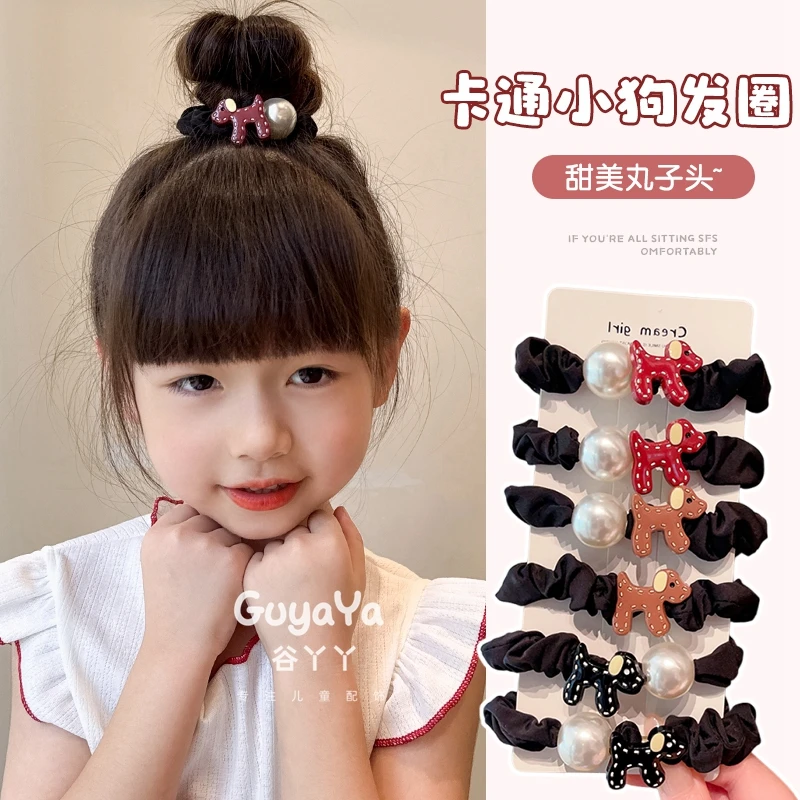 儿童简约卡通小狗小肠圈橡皮筋女新款扎马尾丸子头高弹力发绳头饰