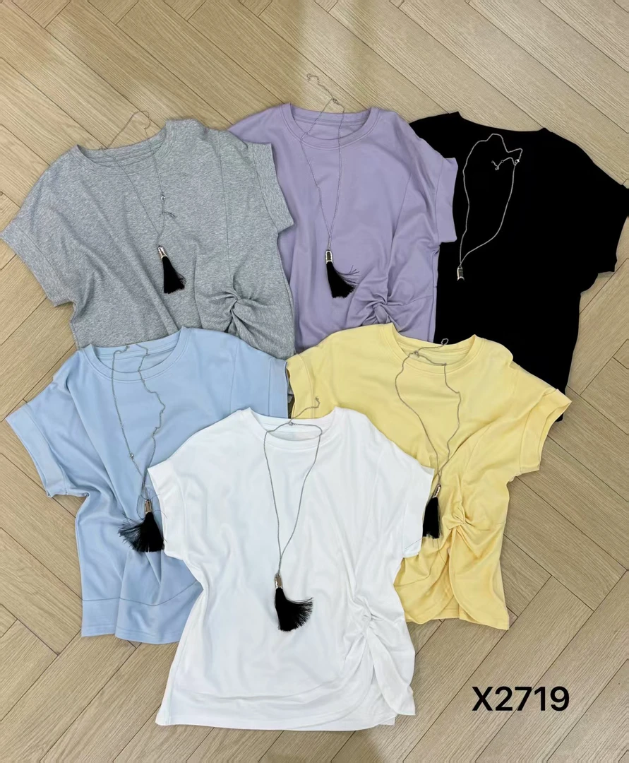 夏季纯色简约圆领棉质大版短袖T恤2719