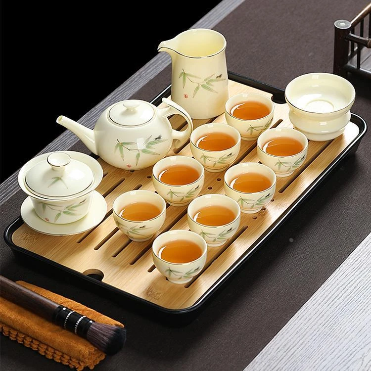 中式新款德化羊脂玉功夫茶具家用套装办公室接客送礼高档礼盒装
