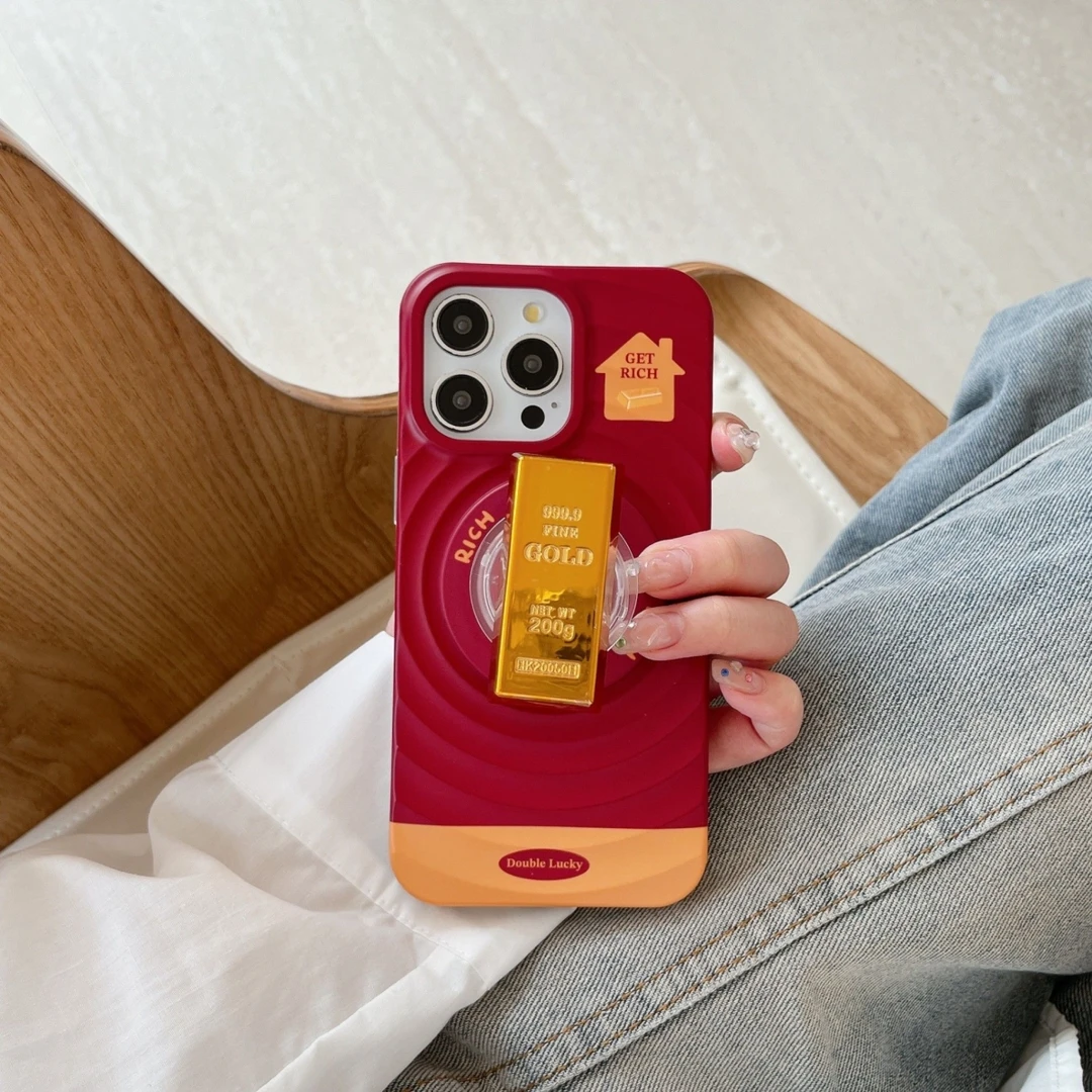 适用苹果16磁吸手机壳女款15红色创意支架14pro个性ins13水波纹