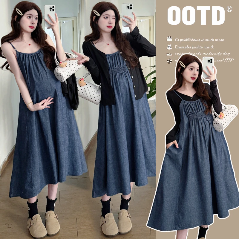 【喵喵严选】春季套装新款孕妇装连衣裙牛仔孕妇裙时尚孕妇套装