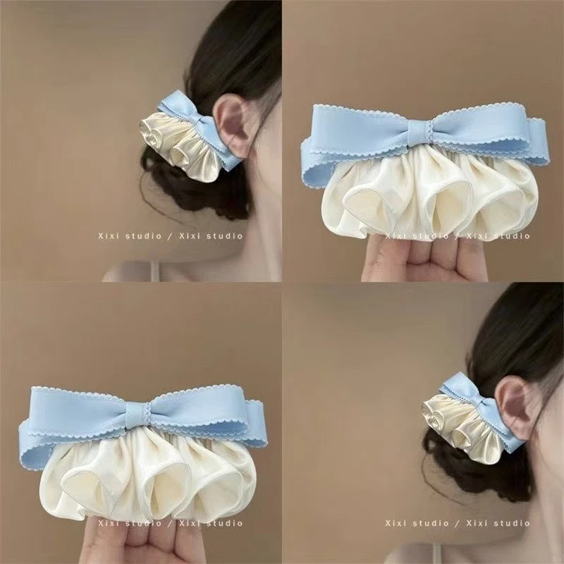 小香风蝴蝶结珍珠一字夹洋气百搭少女半扎马尾头饰甜美爆款侧边夹