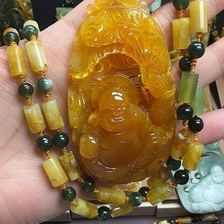 心***佛未镶嵌蛇纹石玉颈饰