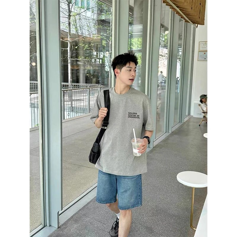 简约印花学生T恤字母潮流宽松薄款百搭夏季休闲小清新短袖上衣男