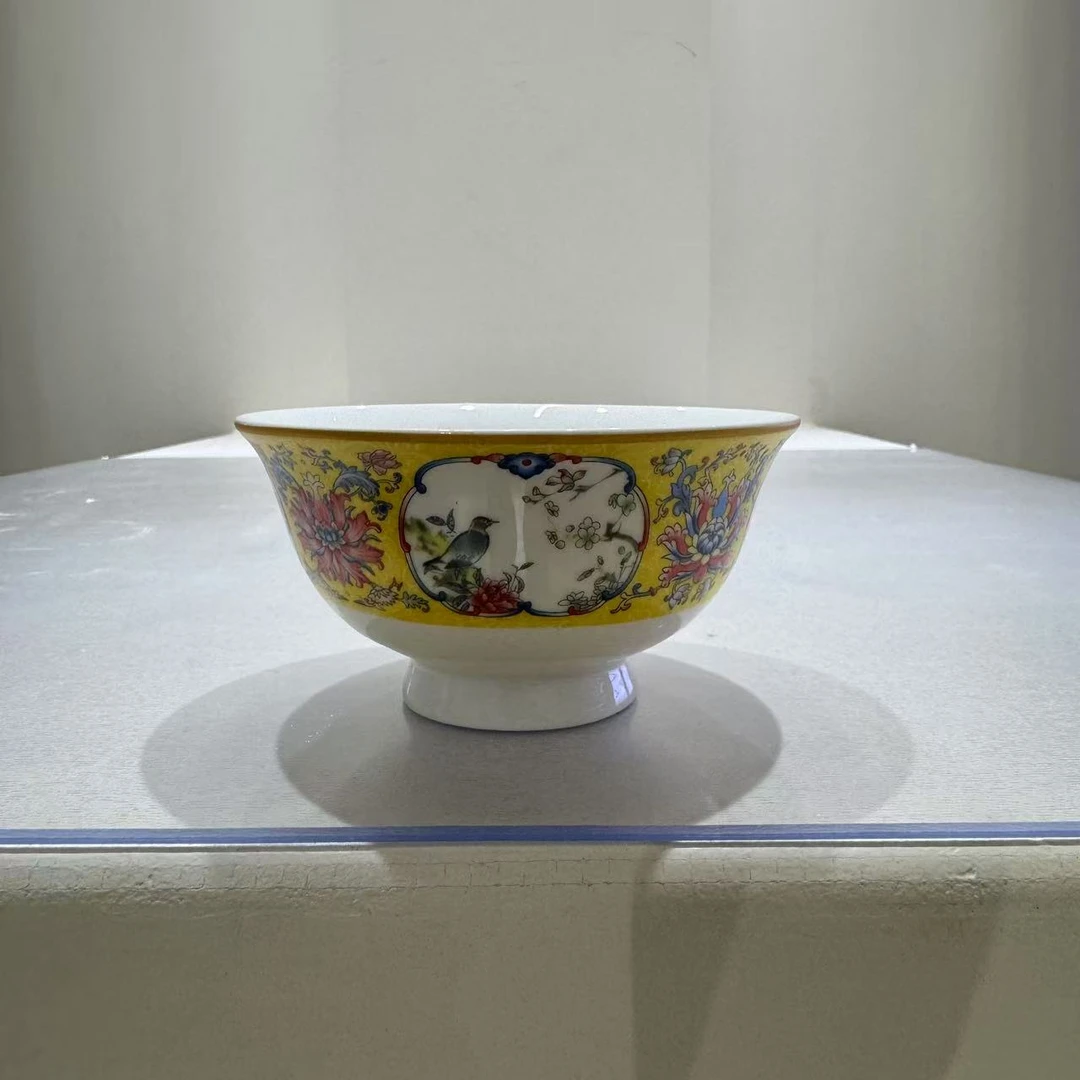 【孙建弘严选】黄色开窗花鸟4.5英寸碗1个装