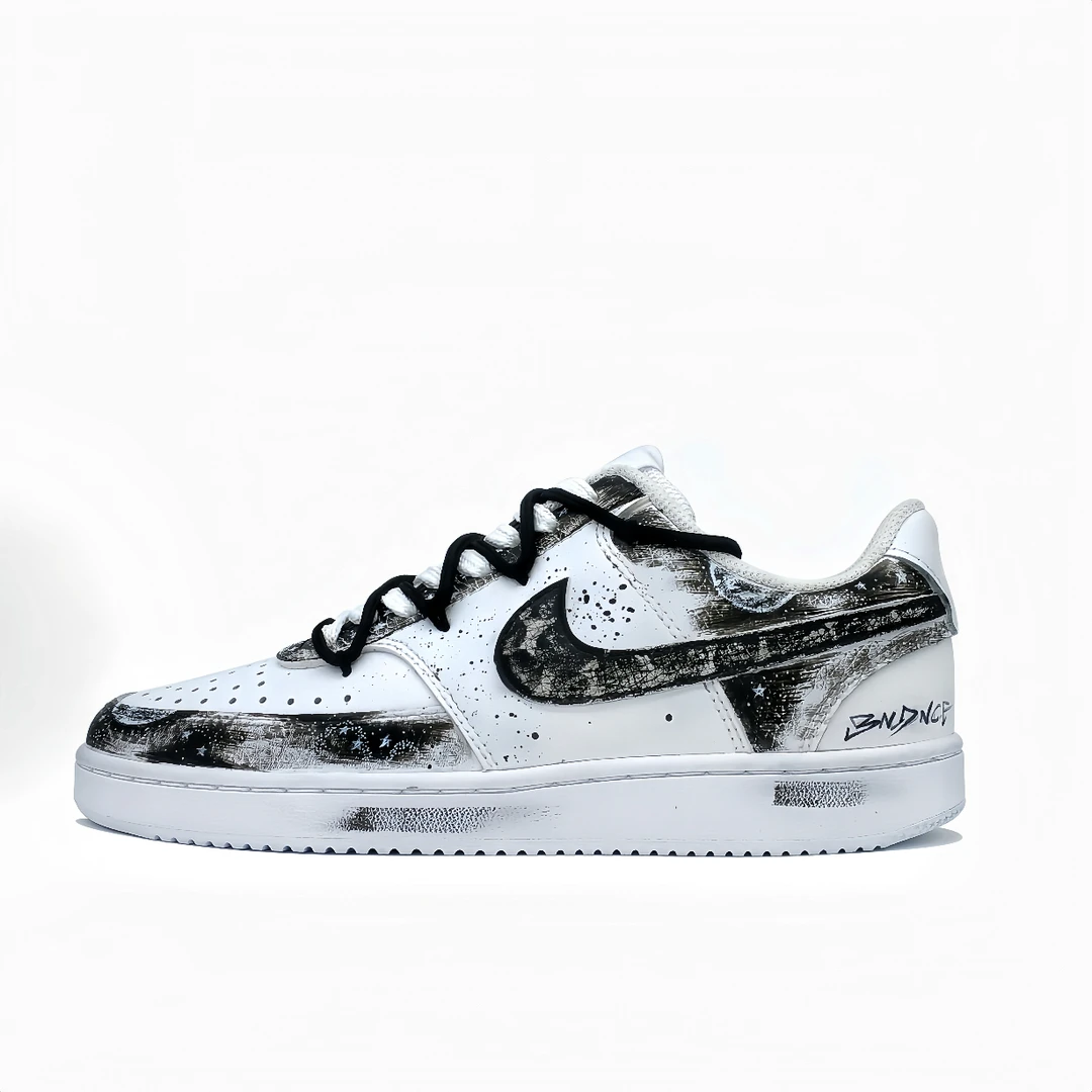 NIKE/耐克Court Vision 1 哥特 黑暗幽影骑士 泼墨 喷溅 低帮板鞋