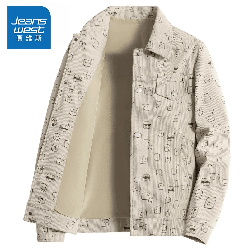 真维斯灯芯绒男士外套2025新款秋冬翻领宽松休闲工装夹克2024新款