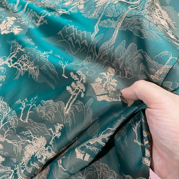 双面江山花海御锦锻旗袍裙子吊带套装礼服服装手工布料