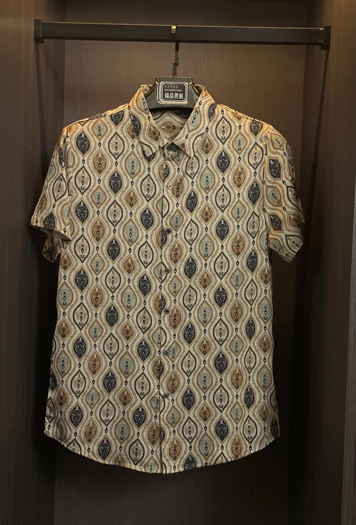 桑蚕丝-男士夏季轻薄透气复古时尚轻奢短袖衬衫