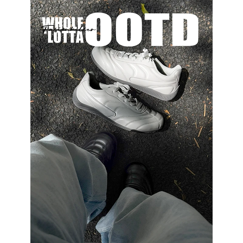 aoyo25SS秋季休闲低帮赛车鞋男美式系带复古徳训鞋时尚百搭平底鞋