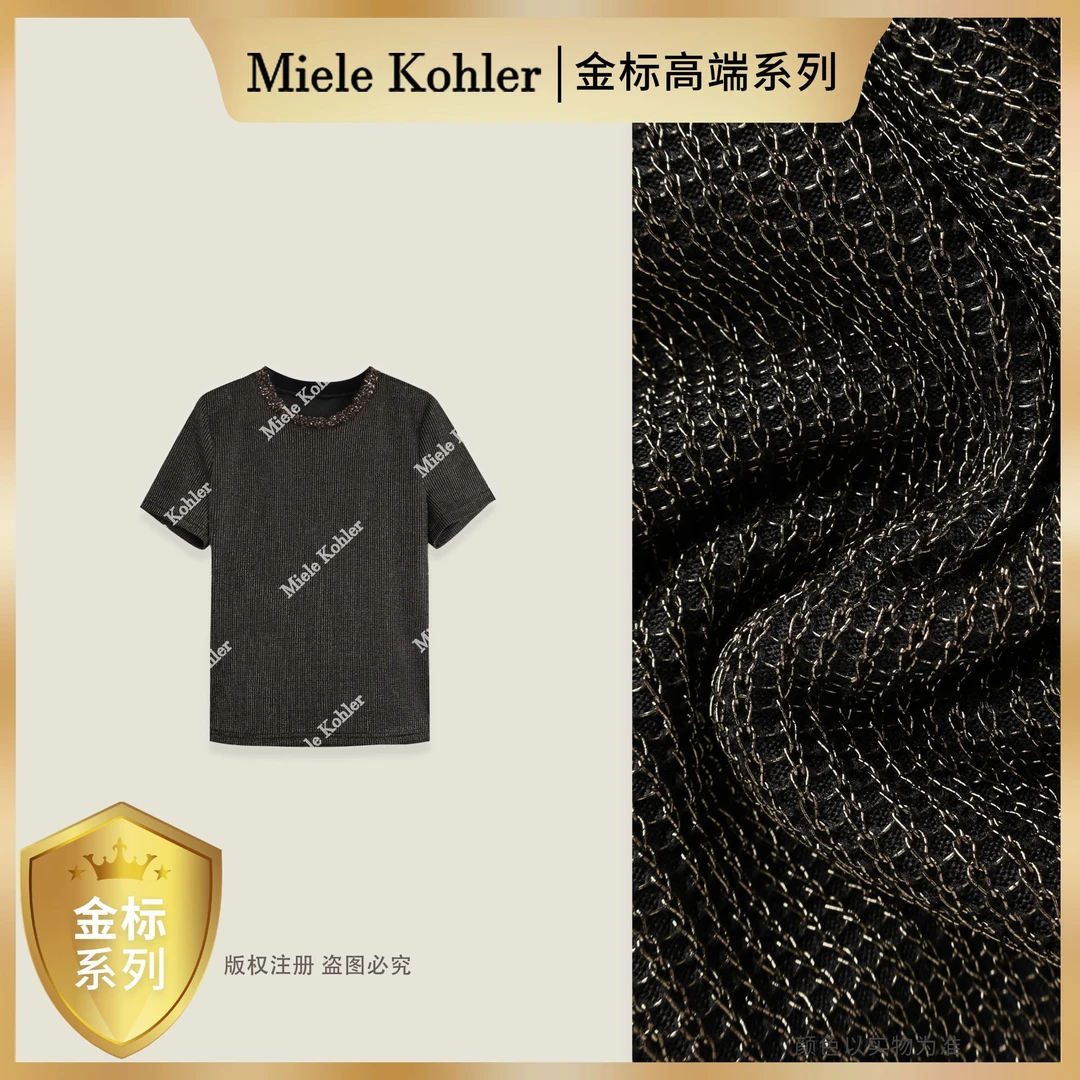 【金标高端系列】【暗夜鎏金】夏季新款重工亮片设计圆领T恤MKAX89043