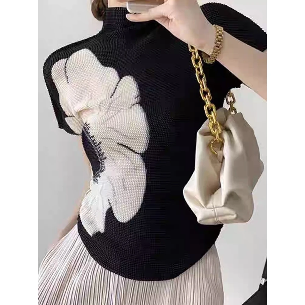 复古气质显瘦印花褶皱短袖上衣MA5SYDZ0896