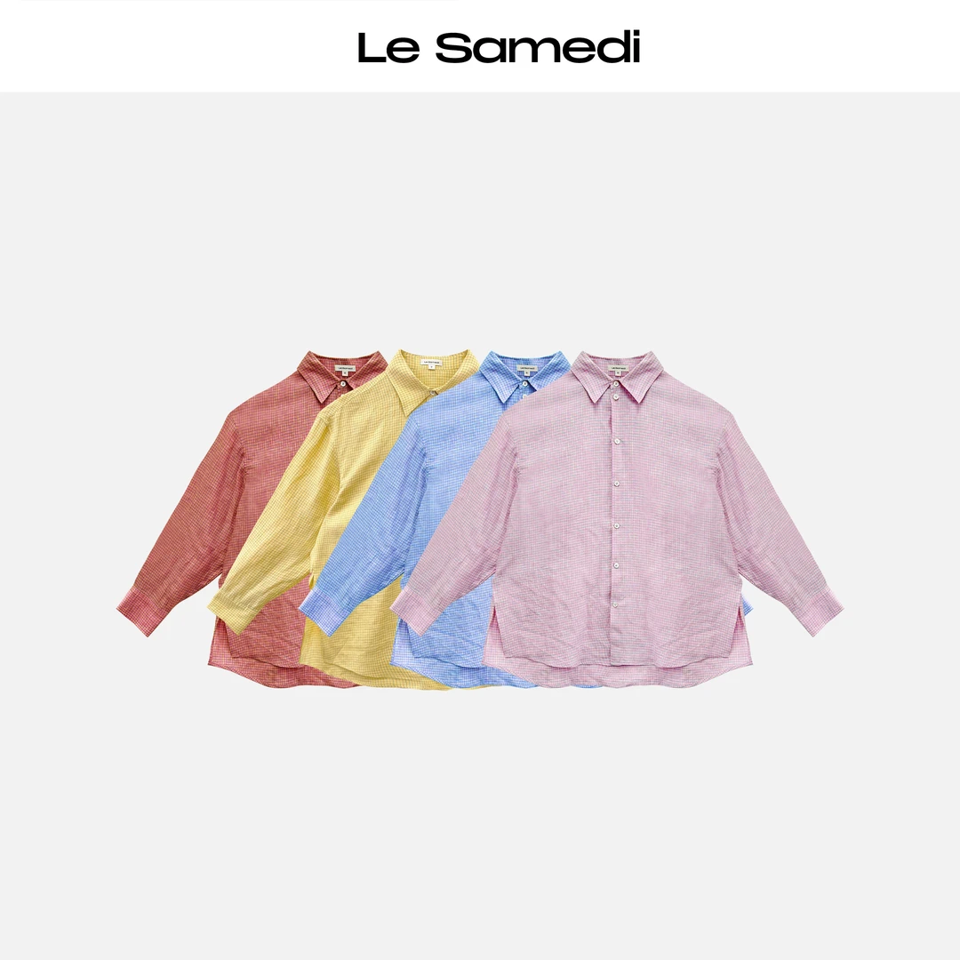 Le Samedi【彩虹像素】夏日多巴胺 小格像素风 慵懒格纹 亚麻衬衫